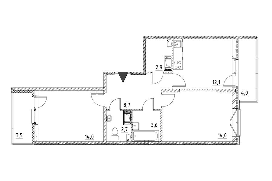 2-комнатная квартира 63.9 м², 9/12 эт., ЖК «Квартал Che»